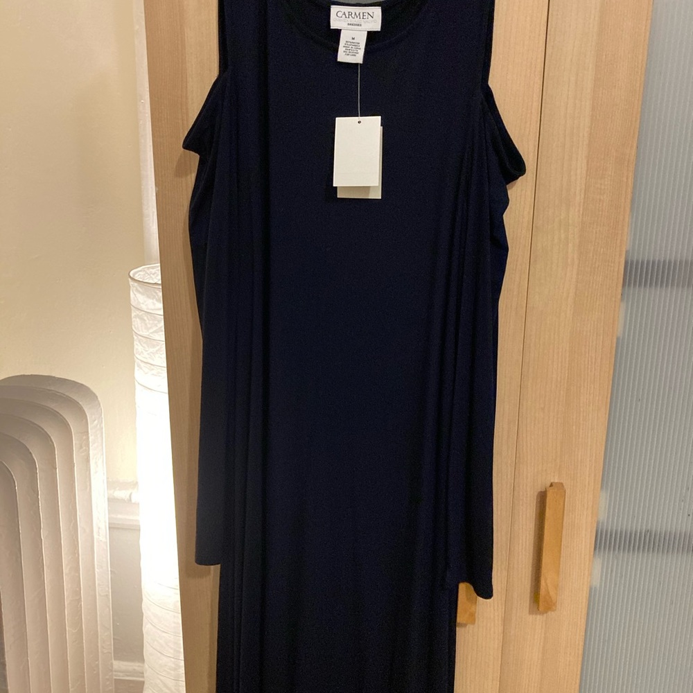 Carmen Marc Valvo navy knit cold shoulder dress - Picture 4 of 5